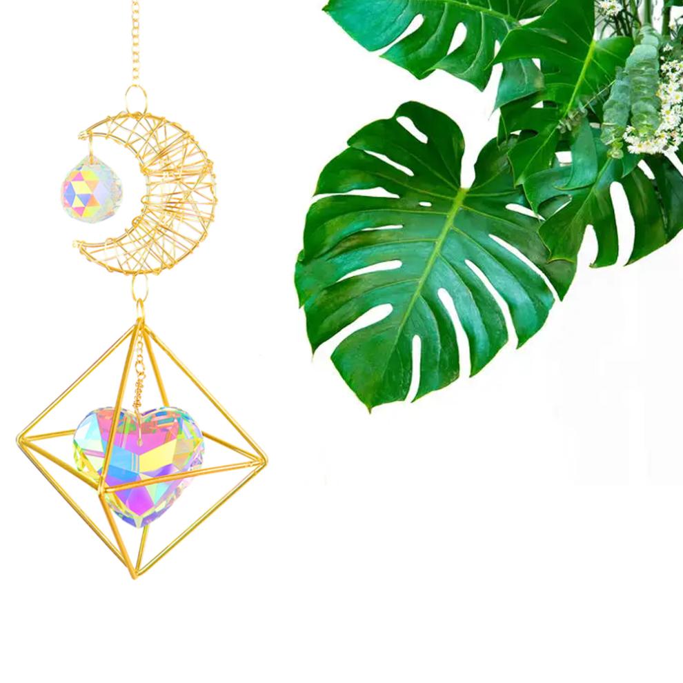 Crystal Prism Ball, Real Healing Crystal, Handcrafted Crystals, Stunning Light Display for Home Office Garden Car Decoration, Drives Away Birds, Suita