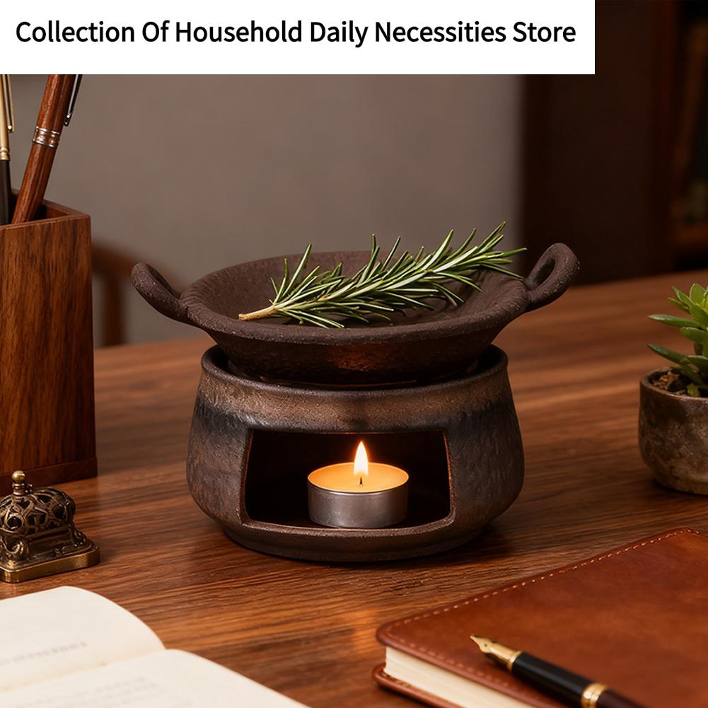 Coarse Pottery Herb Burner, Multi-Functional Ceramic Aromatherapy Stove for Sandalwood, Tea & Essential Oils, Home Decor J5P9