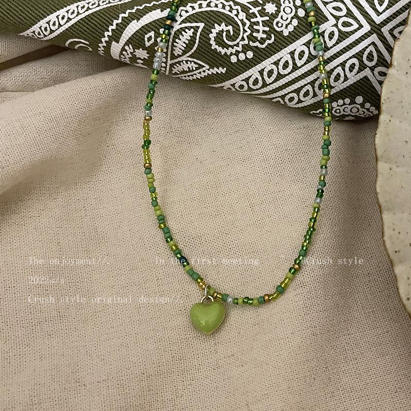 Versatile Mori Candy Color Love Beaded Necklace Cute Girl Sweet Temperament Collarbone Chain
