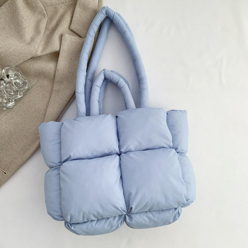 Down Bag Cotton Clothing Women's Bag Simple Cotton Space Bag Tote Bag Soft Checkered Handbag Shoulder Bag