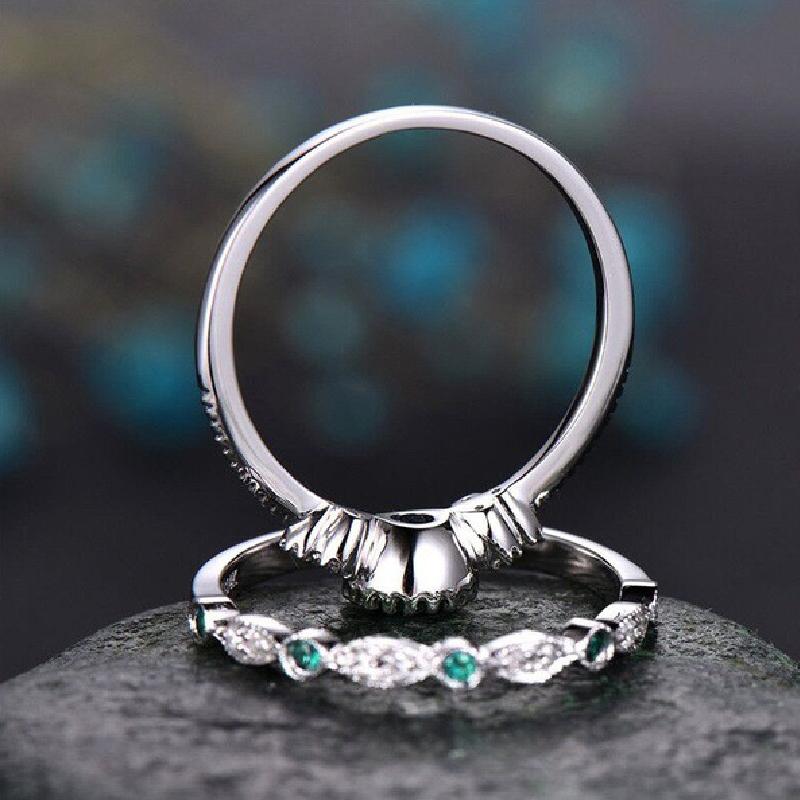 Luxury Rings Set 925 Silver Jewelry with Green Zircon Gemstones Finger Ring for Women Wedding Engagement Party Gift Accessories