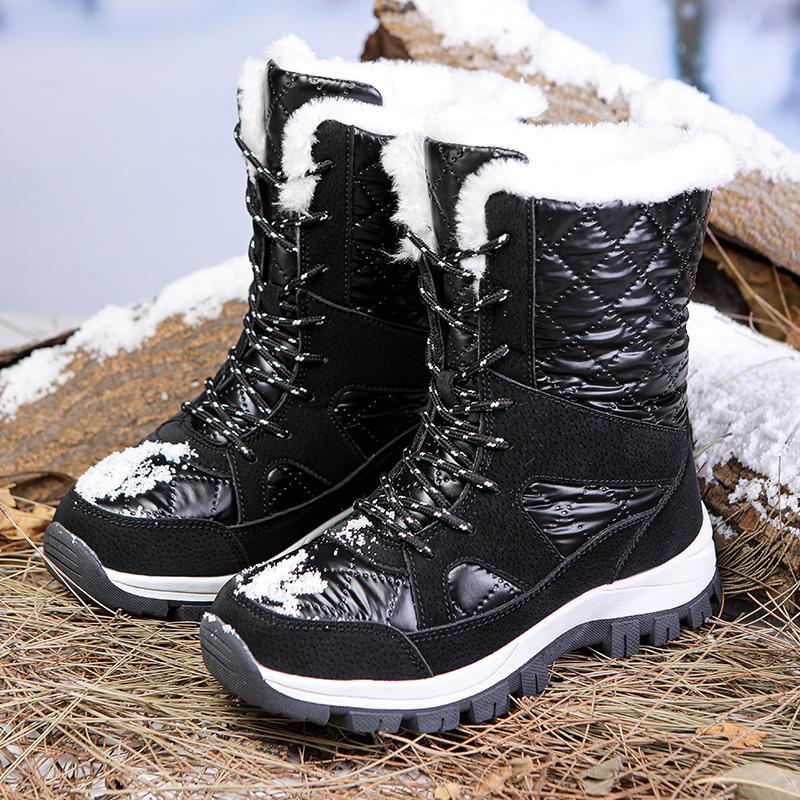 Women's Long Large Size Winter Warm Snow Boots Padded Lining Ankle Boots Anti Slip Outdoor Shoes Hiking Mountaineering Sports Cotton Boots