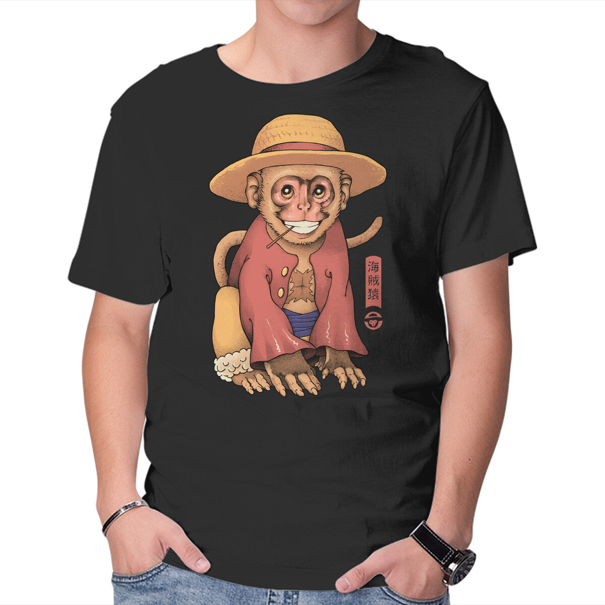 Unisex Crew Neck T-Shirt Monkey Pirate King Graphic Short Sleeve Casual Tee L