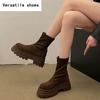 Vintage Platform Increase Women Ankle Boots Fashion Slip On Shoes Autumn Winter British Style Ladies Elegant Short Booties