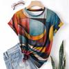 T-shirt da donna estiva a girocollo a maniche corte con motivo astratto stampato in 3D, artistica, leggera, casual e alla moda