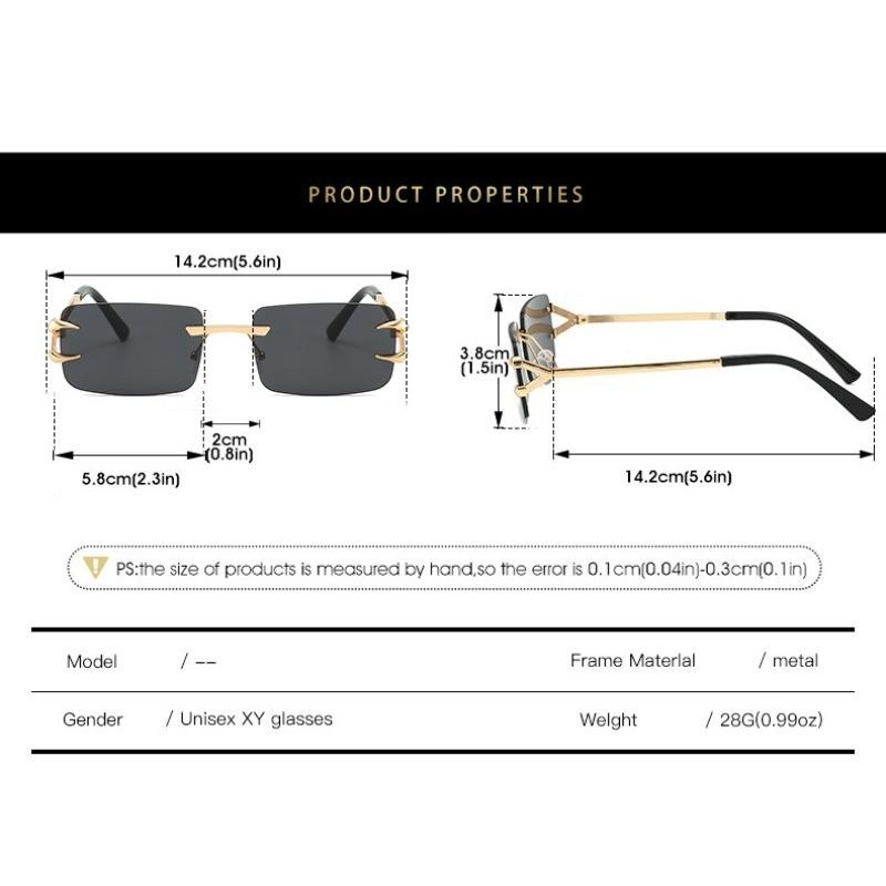 2PCS European and American Retro Gradient Frameless Sunglasses for Men New Trend Boxy Sunglasses for Women UV Resistant