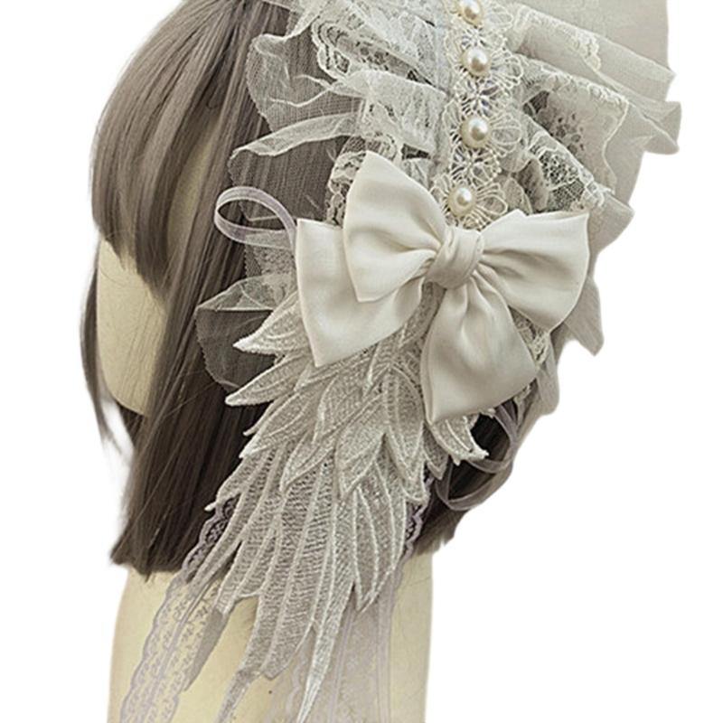 A52E Elegant Lace Winged Headband Gothic Fashion Hairpiece Stylish Hair Ornament for Women Girls Special Occasions