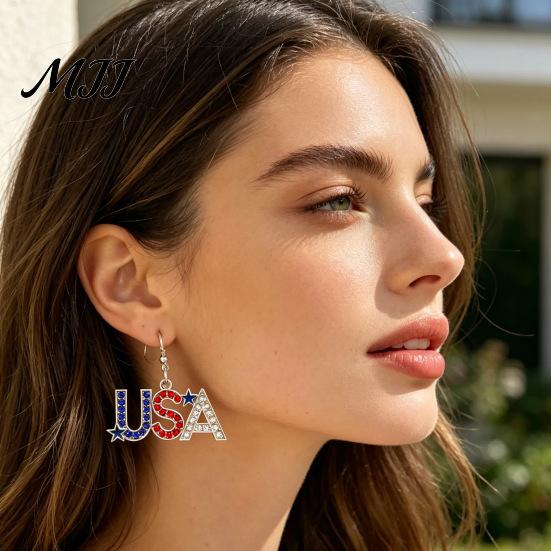 Exquisite Craftsmanship Earrings 1 Pair Hook American Independence Day Pattern Hollow Patriotic Alloy Heart Star Shape Red White Blue Jewelry