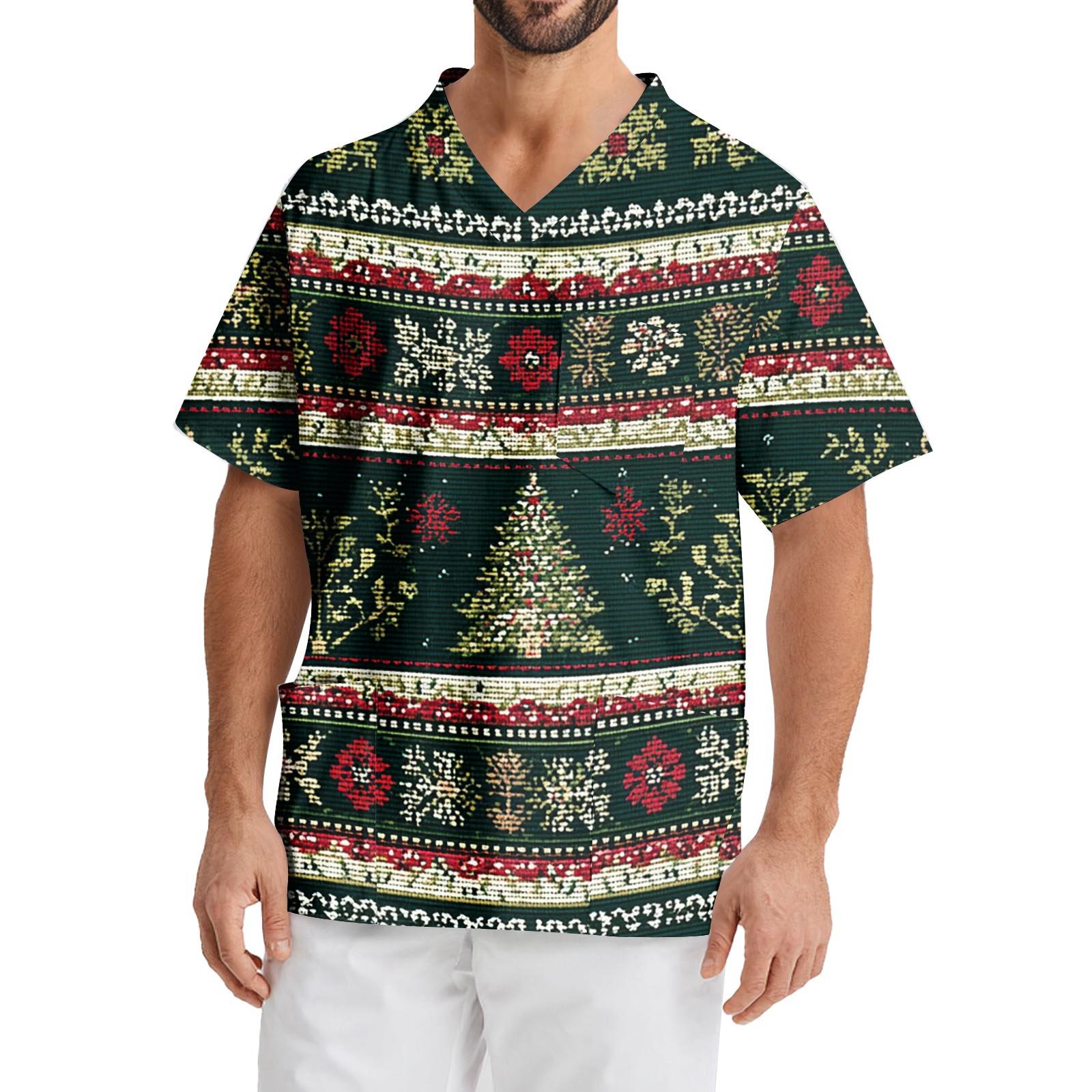 

Мужская рабочая блузка с короткими рукавами и v-образным вырезом с принтом, топ с нагрудным карманом XXXXL