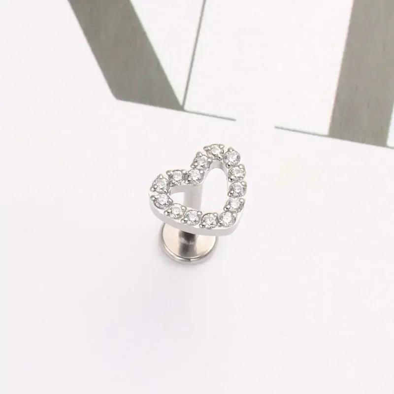 ASTM F136 Titanium Piercing 16G 18G CZ Heart Labret Earring Internally Threaded Cartilage Tragus Medusa Lip Monroe Body Jewelry