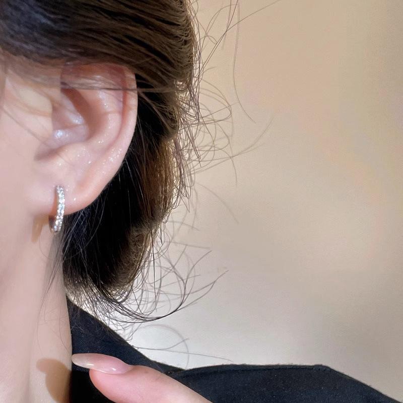 Square Zirconia Vein Earrings Women's Light Luxury Temperament Double Ear Holes Design Fashion Versatile Ear Buckle Jewelry