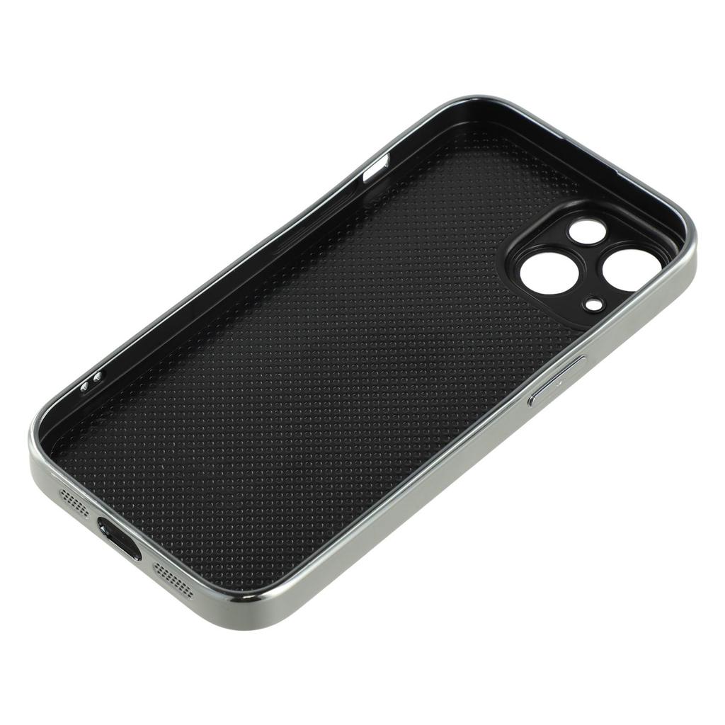 For iPhone 14 Case Electroplated Epoxy Metal Decor TPU+Acrylic Phone Cover Precise Cutouts