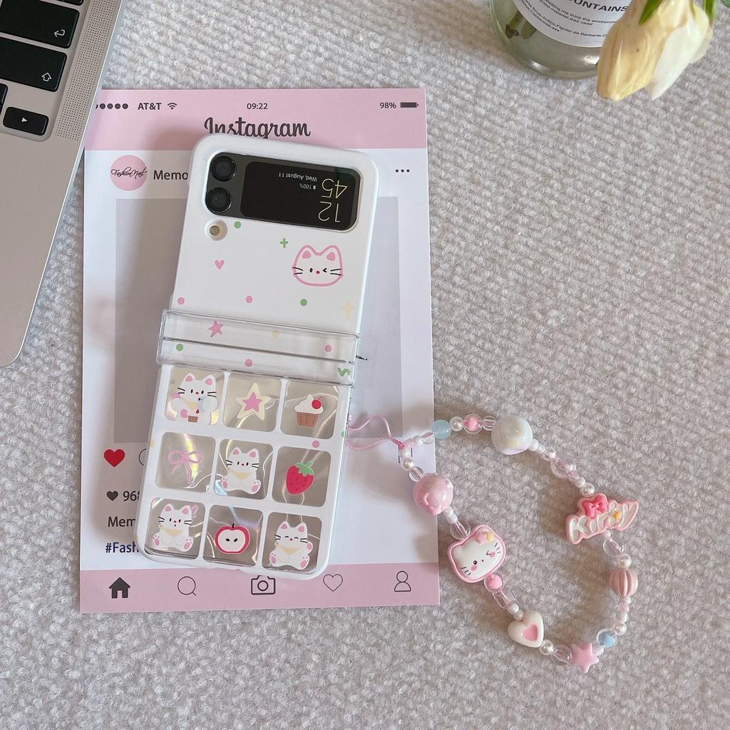 Cute Cartoon Cat Case for Samsung Galaxy Z Flip 3 4 5 6 5G Flip6 Flip5 Protection Lovely Flip4 3-PIECE Set Hinge Fashion Cover
