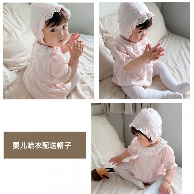 Newborn Baby Girl Romper Thin Cotton Bodysuit Short Sleeve Princess Collar Onesie