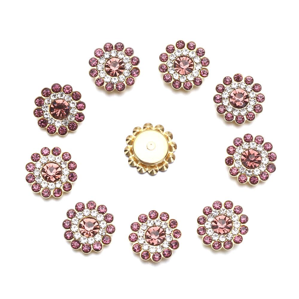 10 Stück 14mm Blumenförmige Strassknöpfe Funkelnde Kristallglassteine Stahlboden Kleiderdekoration Nähzubehör