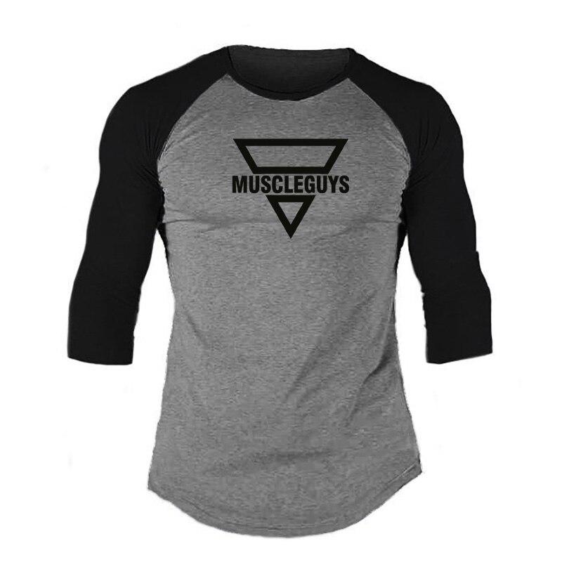 

Muscleguys, новый мужской повседневный спортивный топ, ранняя осень, мягкие, приятные для кожи, футболки с рисунком и рукавами три четверти XL темно серый