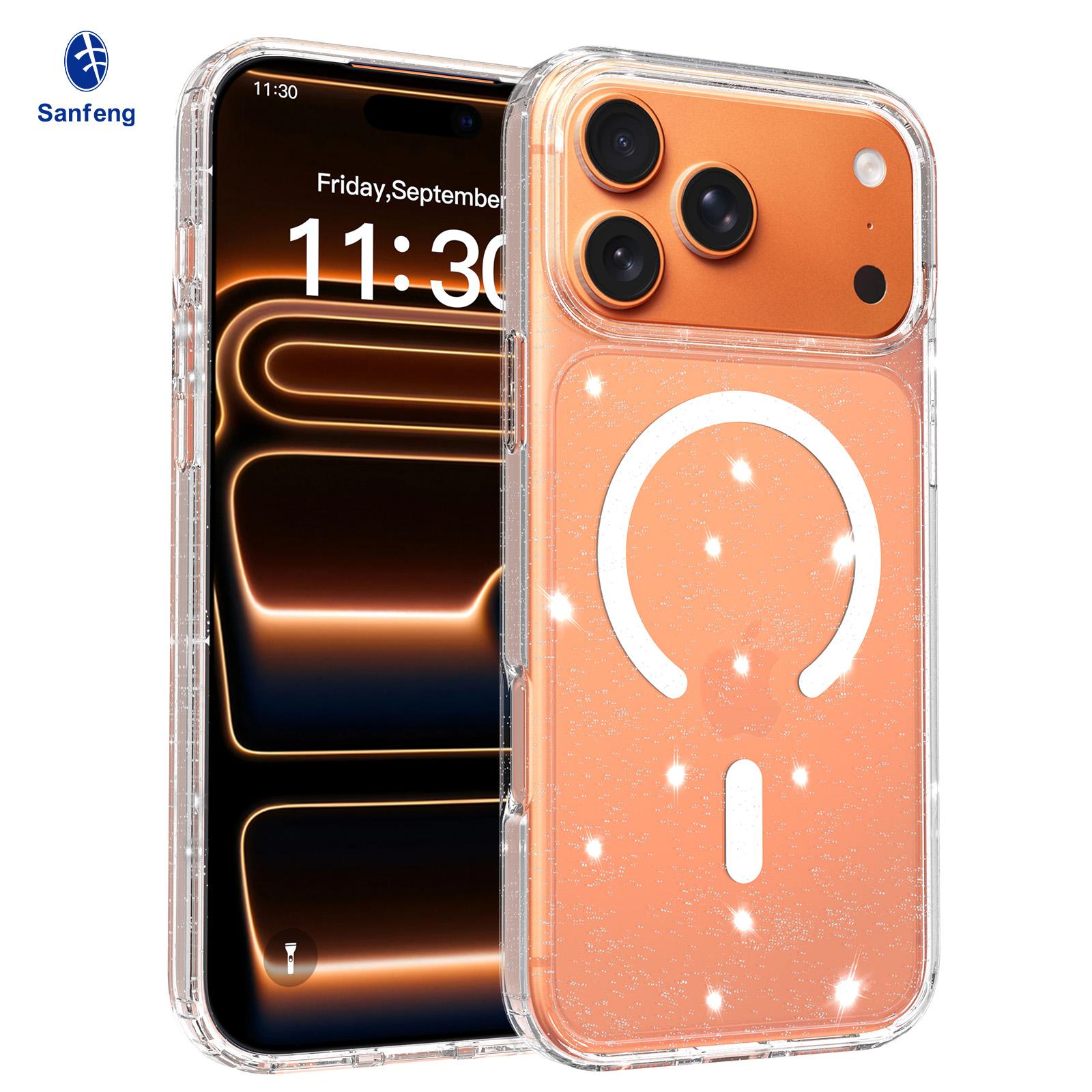 

Роскошный прозрачный магнитный чехол со блестками для iPhone 17 Pro Max 16 Plus 15 14 13 12 для Magsafe Ударопрочный Тонкий Анти-желтый Чехол iPhone 15