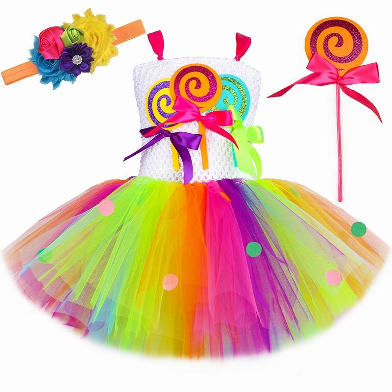 Regenboog Snoep Lolly Kostuum voor Meisjes Verjaardagsfeestje Tutu Prinsessenjurk Avondjurk Carnavals Kerst Halloween Kleding 14J 24M yellow