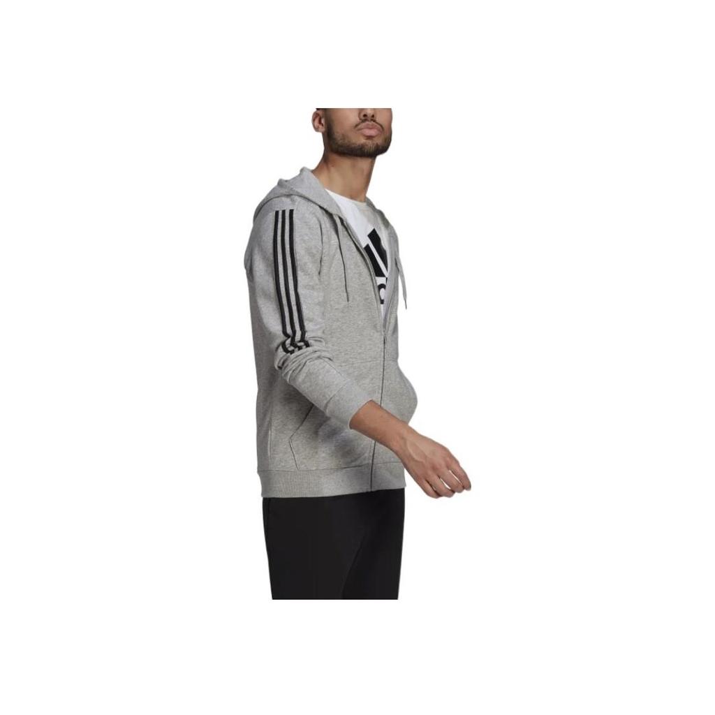 Adidas Essentials Logo Print Drawstring Hooded Sports Jacket Men Outerwear Grey GK9586