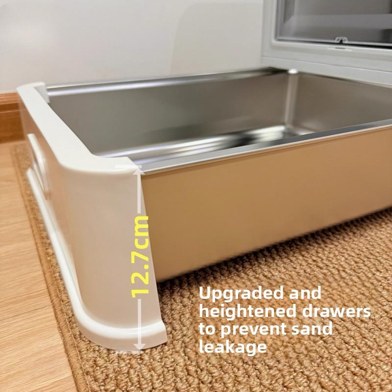 Stainless Steel Cat Litter Box with Drawer Enclosed Pet Potty for Large Cats Easy To Clean Litter Tray Odor Control Kitty Toilet