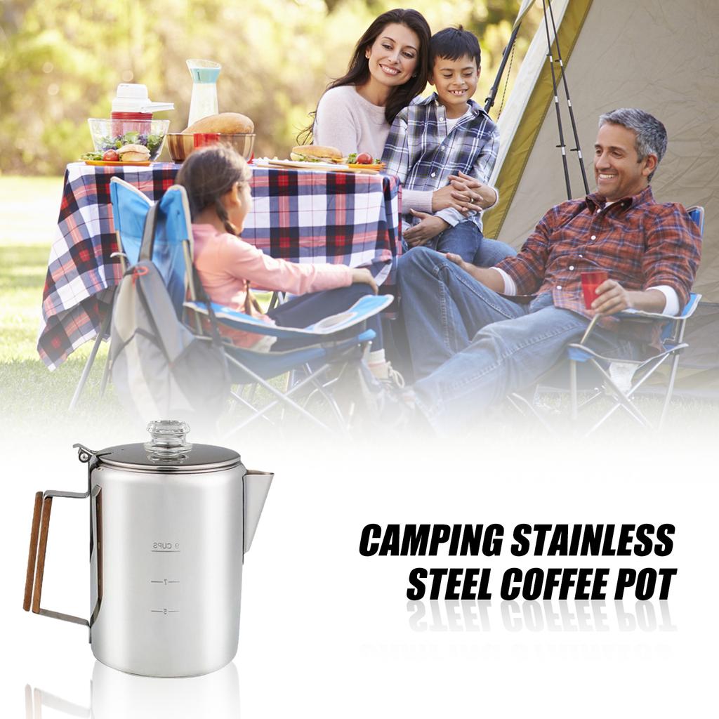Kaffebryggare i rostfritt stål med skala Kaffekannor i amerikansk stil för camping och hemmabruk Kapacitet 9 koppar Perkolator