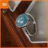925 Sterling Silver Simple Ring For Women Fine Jewelry Finger Adjustable Open Vintage Blue Stone Ring For Party Birthday Gift