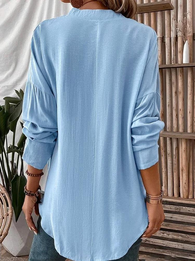 2025 Spring/summer New Large Size Female V-neck Solid Color Long-sleeved Shirt Elegant Ladies Blouse