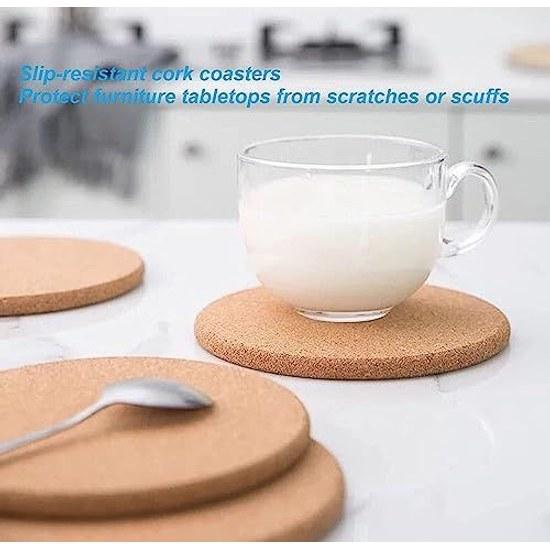 Roseelf Stylish Coaster Cork Wooden Thickness 5mm Diameter 10cm Round Type 100 Pieces Heat Resistant Non-Slip Drink Suitable DIY Decoration Edge Table