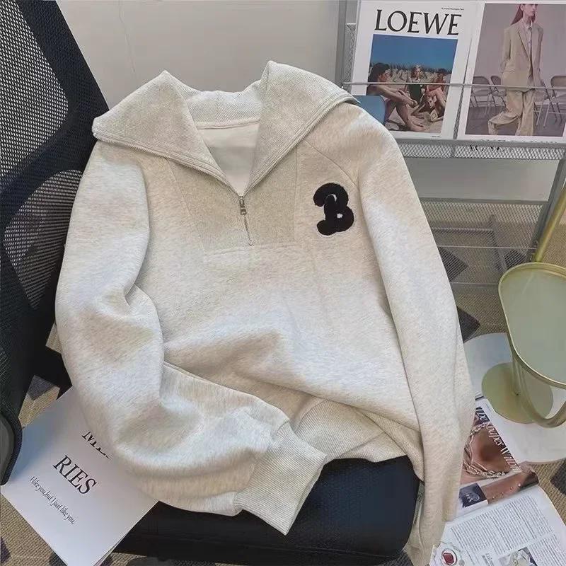 

Autumn Retro Gray Women s Half-Zip Loose Sweatshirt 2X Large сірий колір
