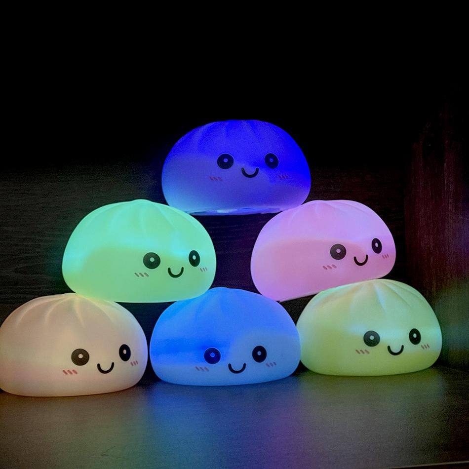 In New Gift Cute Dumpling Night Light Squishy Toy Luminous Silicone Led Bedside Lamp Stress Relief Fidget Toy For Kids Bedroom