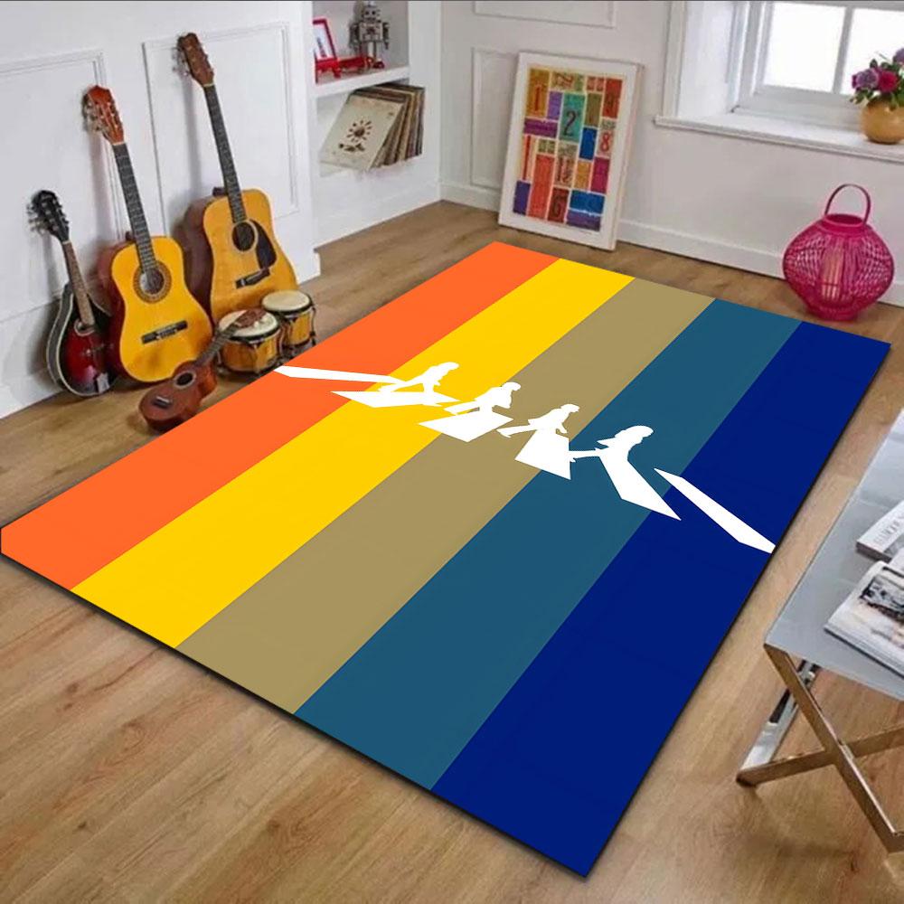 Crosswalk Silhouettes On Color Stripes Patterned Carpet, Non Slip Mat Suitable for Living Room and Bedroom Sofas