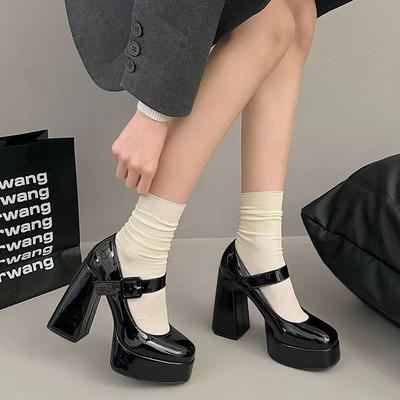 Mary Jane Super High Heels Spring and Autumn New Waterproof Table Muffin Sole Small Thick Heel Large Size Single Shoes