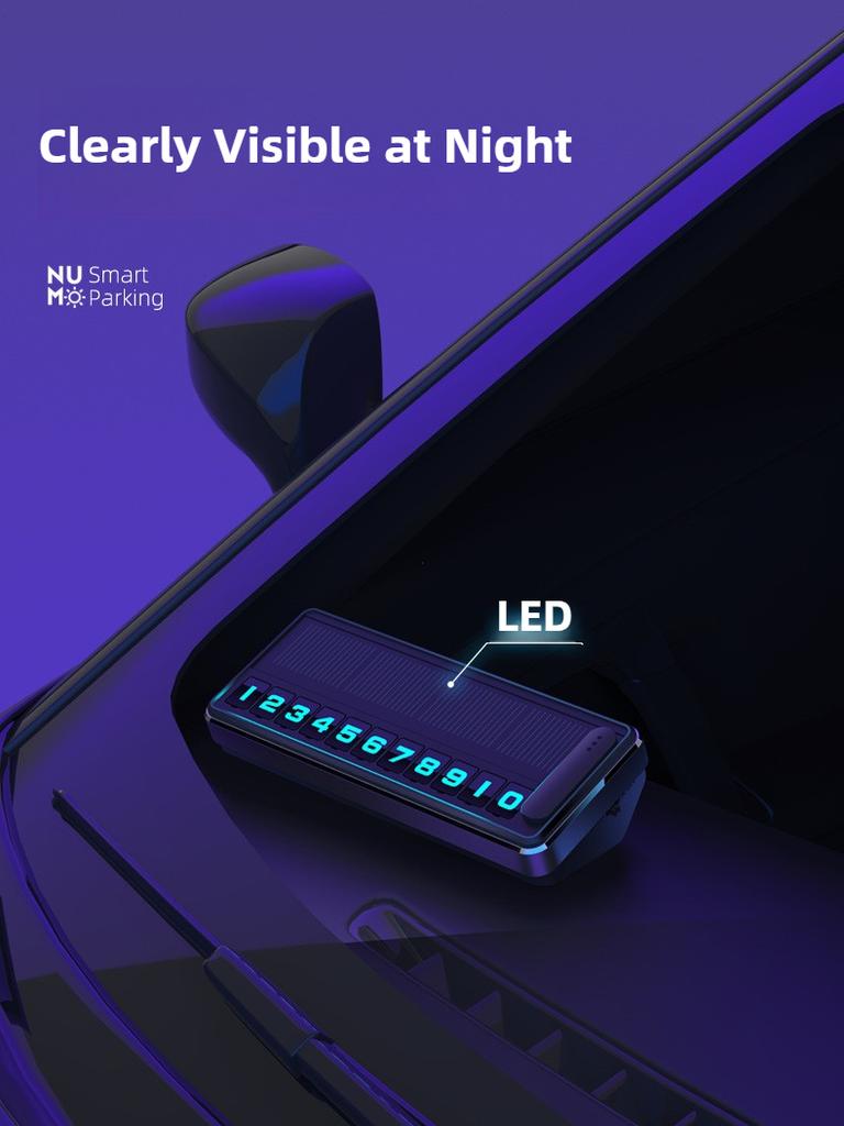 Solar Car Phone Number Plate Led Lighting Temporary Parking Card Hidden Plates Car Park Stop Multiple Number Parking Gadgets