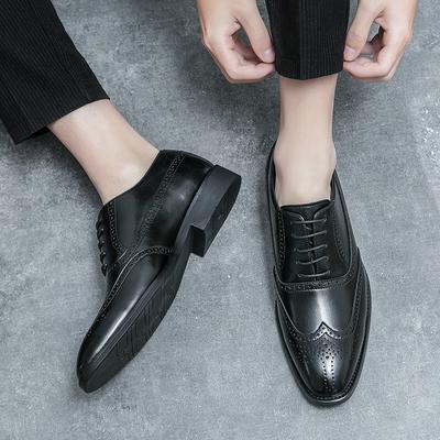 Classic Derby Shoes Brogues Leather Man Business Dress Office Leather Shoe For Men Fashion Wedding Party Suit Club Shoe Vintage
