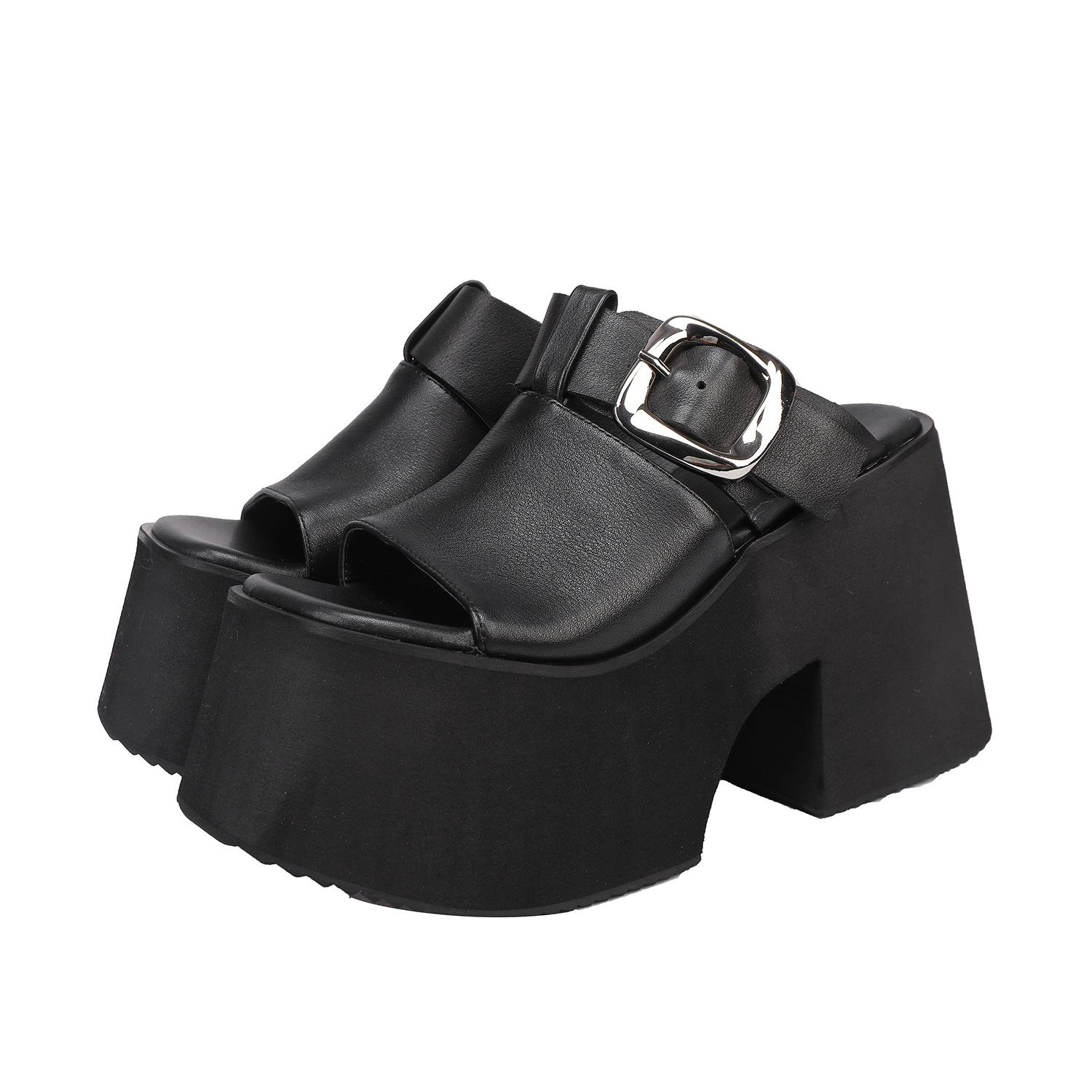 

Johnature Натуральная кожа Толстая подошва Увеличивающие рост Тапочки Модные женские Сандалии на очень высоком каблуке 40