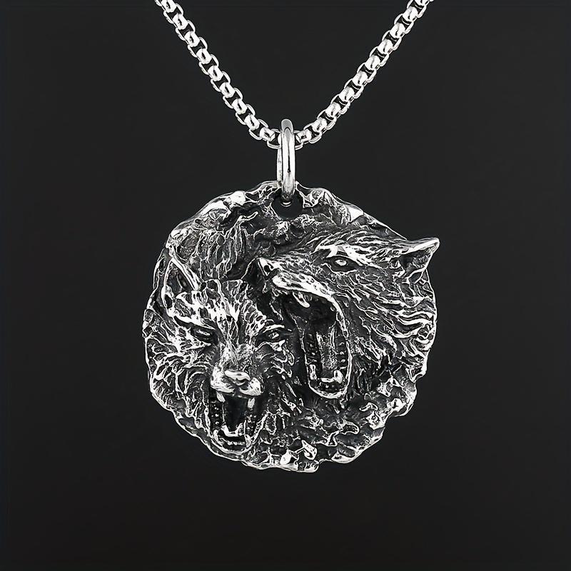 Novo masculino dupla cabeça leão pingente menino punk animal colar masculino corrente moda jóias o melhor presente para namorados