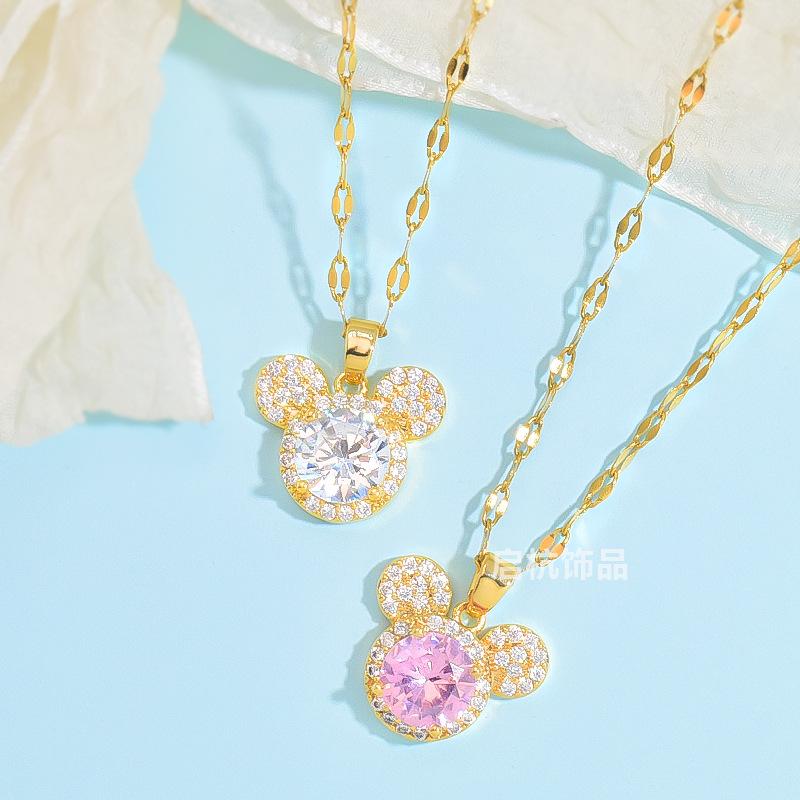 Mickey Mouse Halskette Damen Hochwertig Vielseitig Niedlich Cartoon Zirkon Anhänger Halskette