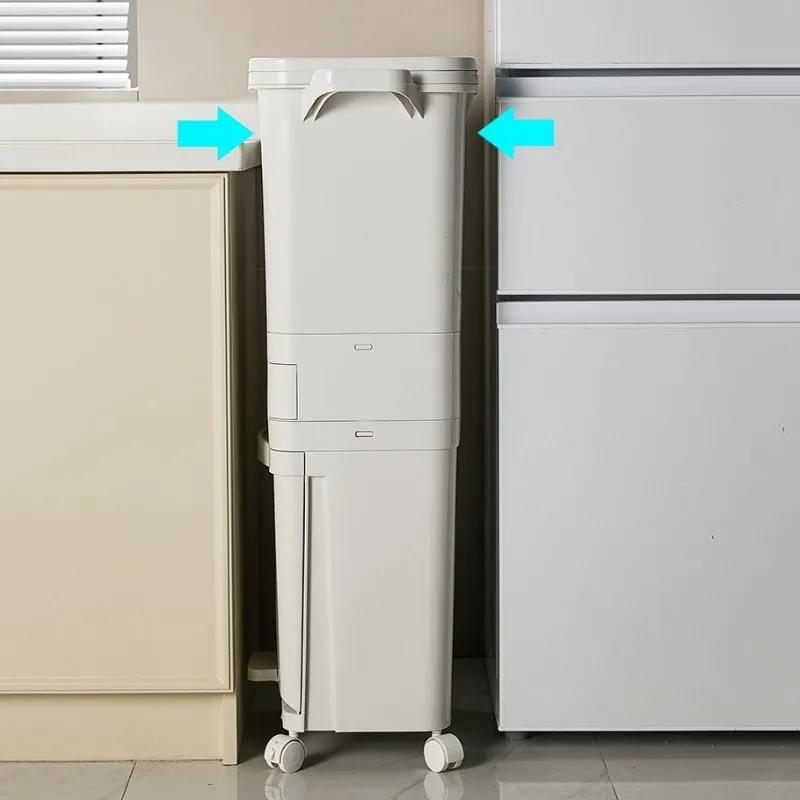 Kosz na śmieci do kuchni Wielofunkcyjny kosz na śmieci z podziałem Wąskie kosze na śmieci typu prasa z kółkiem Akcesoria kuchenne