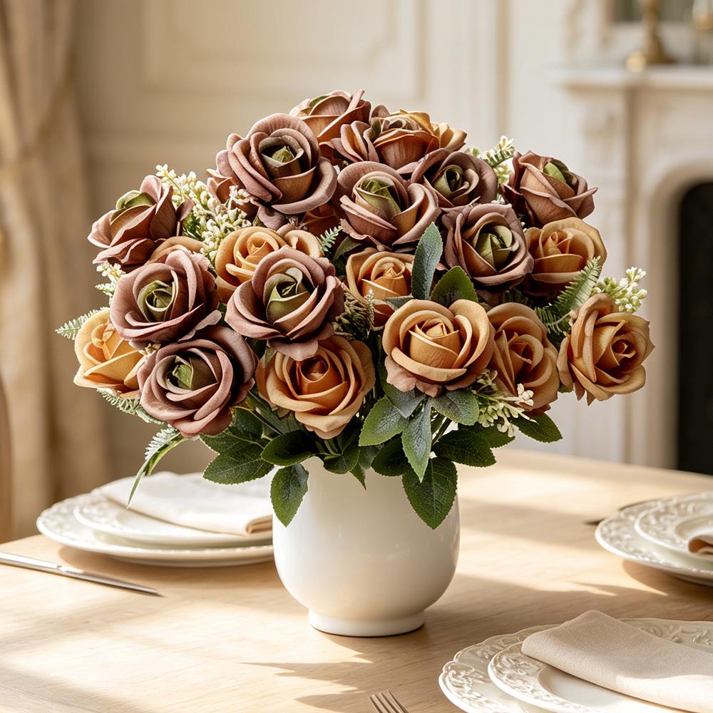 DIY 6 Heads Silk Rose Bouquet Fake Flowers Home Party Ornament