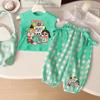 Southeast Asia Girls' Cartoon Two-piece: Short Sleeve & Long Pants Set