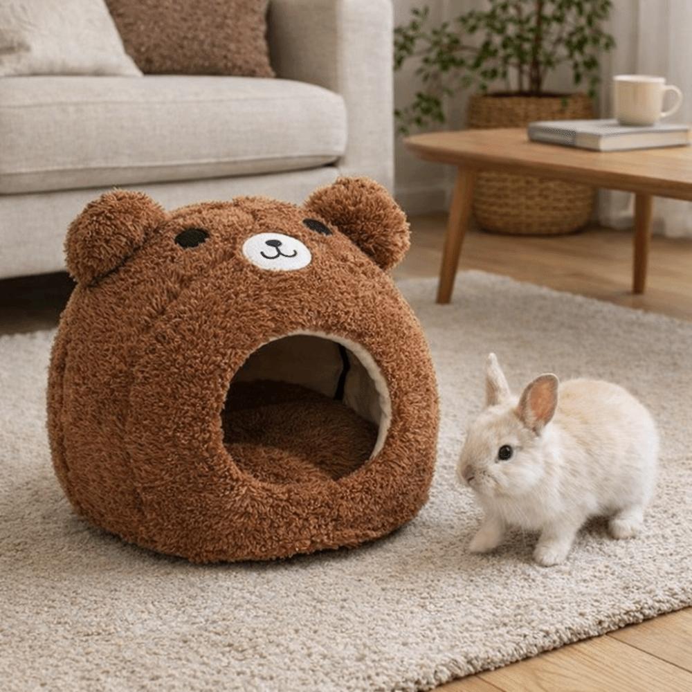 Cozy Cartoon Hamster Warm Nest Bear Shape Semi-enclosed Guinea Pig House Windproof Plush Hamster Cotton Nest Winter