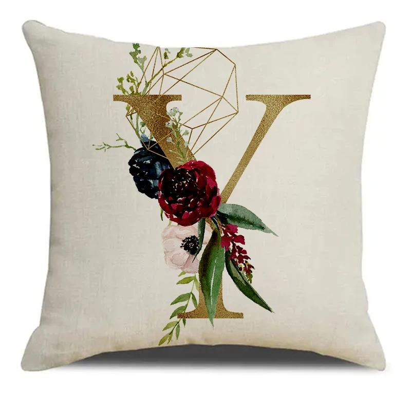 Golden Letters I & YOU Flower Pattern Printed Soft Square Pillowslip  Blend Cushion Cover Pillowcase Living Room Home Decor
