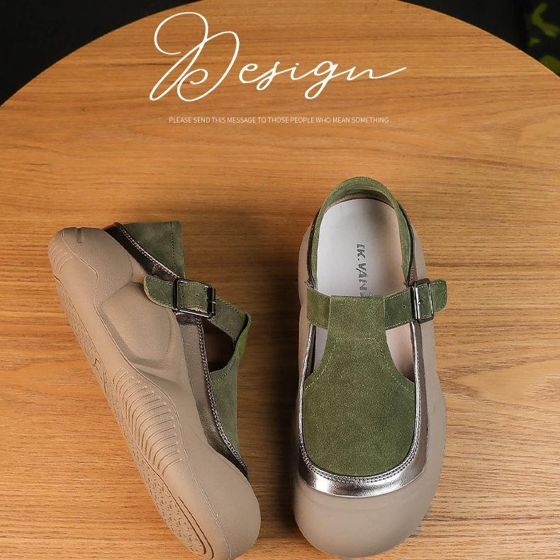 Summer thick-soled heightening cool women's shoes Baotou Mint Mambo hollow breathable casual retro single shoes