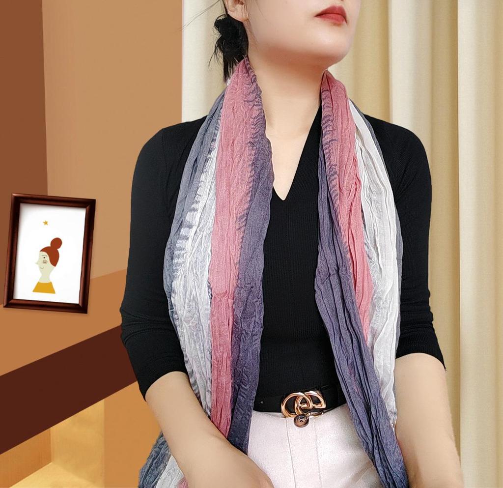 Trendy gradient skjerf/sjal i bomull-lin-silke for kvinner - Solbeskyttelse og dobbel bruk for alle årstider