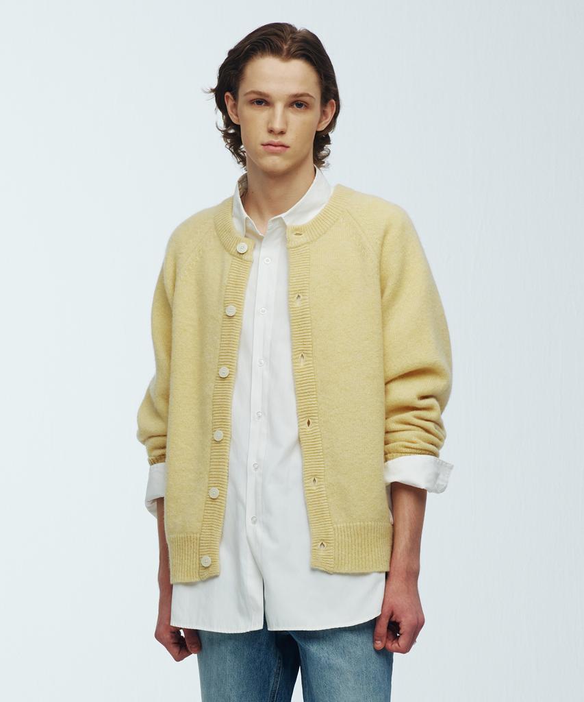 Knitted Shaggy Dog 100% Wool Round Cardigan Yellow