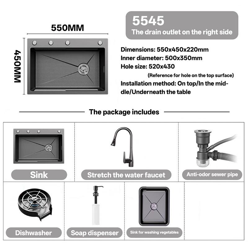 

Silver Nano Embossed 304 Stainless Steel Kitchen Sink Large Single Slot Home Improvement Multifunction Wash Basin For Kitchen