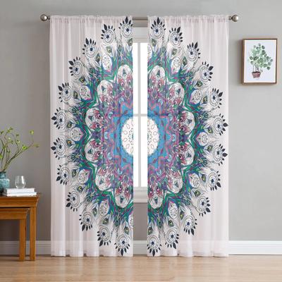 Feather Mandala Peacock Tulle Curtains for Living Room Bedroom Sheer Curtain for Balcony Hall Fashion Printed Home Drapes