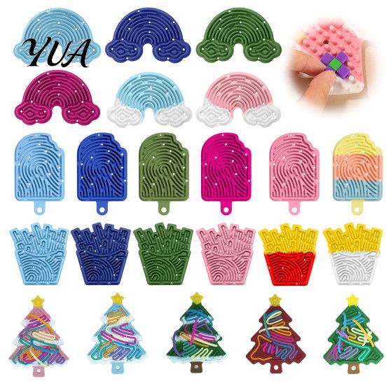 Stress Relief Tools Silicone Sensory Activity Board, Christmas Tree Rainbow Ice Stick French Fries Portable Fidget Toys Board with Strings, Silent Toy