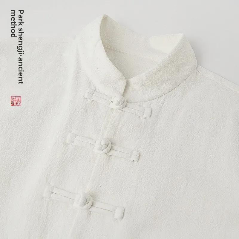 Park Shengji Men's Chinese Style Linen Shirt - Retro Tang Suit for Spring and Autumn