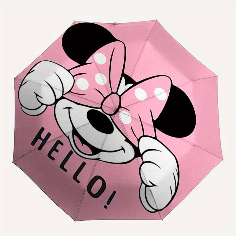 1pc Minnie Mouse Hello Automatic Folding Umbrella: Compact 8-Bone Design Cartoon Outdoor Travel Companion, Business Umbrella, Christmas Vale